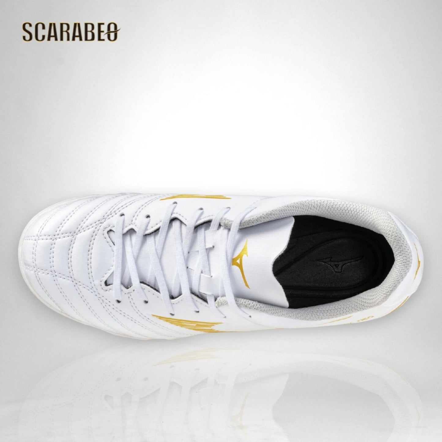 【予約販売】ミズノ モナルシーダ NEO III SELECT Jr AS ホワイト×ゴールド ジュニア サッカー フットボール トレーニングシューズ 人工皮革 ワイドフィット 3E p1ge262550