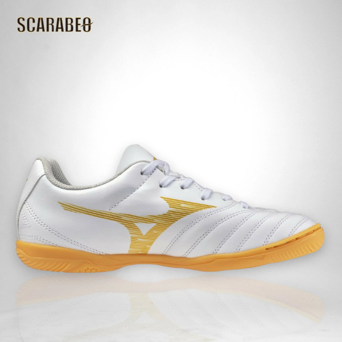 【予約販売】ミズノ モナルシーダ NEO III SELECT Jr IN ホワイト×ゴールド ジュニア フットサルシューズ インドア コート用 人工皮革 ワイドフィット 3E p1gg262550