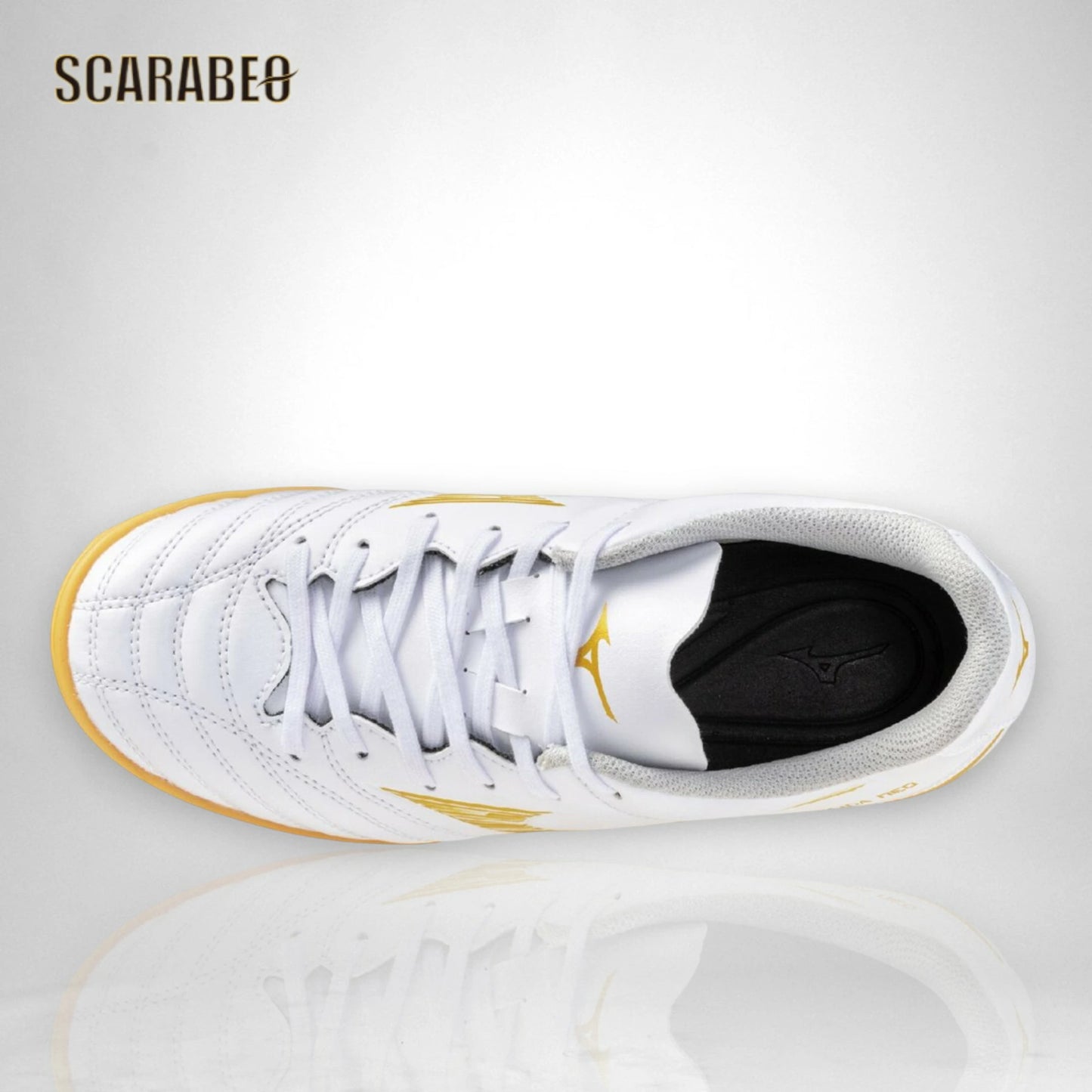 【予約販売】ミズノ モナルシーダ NEO III SELECT Jr IN ホワイト×ゴールド ジュニア フットサルシューズ インドア コート用 人工皮革 ワイドフィット 3E p1gg262550