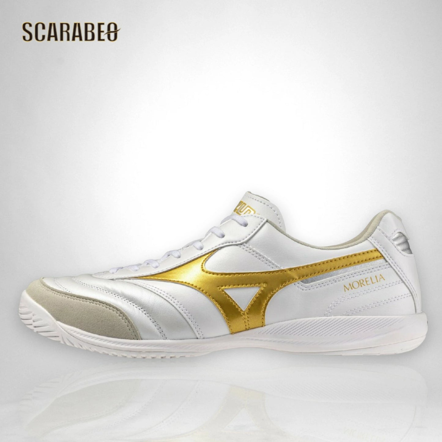 【予約販売】ミズノ モレリア SALA ELITE IN ホワイト×ゴールド フットサルシューズ インドアコート用 天然皮革 カンガルーレザー ユニセックス q1ga261250