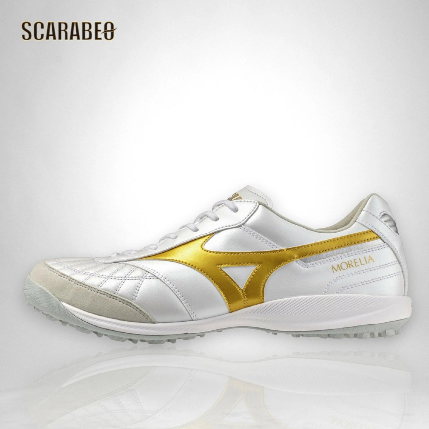 【予約販売】ミズノ モレリア SALA JAPAN TF ホワイト×ゴールド フットサルシューズ ターフコート用 天然皮革 カンガルーレザー ユニセックス q1gb260250