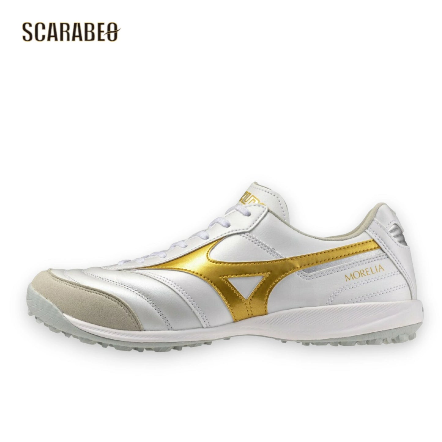 【予約販売】ミズノ モレリア SALA ELITE TF ホワイト×ゴールド フットサルシューズ ターフコート用 天然皮革 カンガルーレザー ユニセックス　q1gb261250