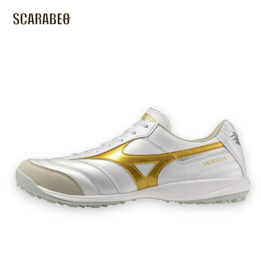 【予約販売】ミズノ モレリア SALA ELITE TF ホワイト×ゴールド フットサルシューズ ターフコート用 天然皮革 カンガルーレザー ユニセックス　q1gb261250