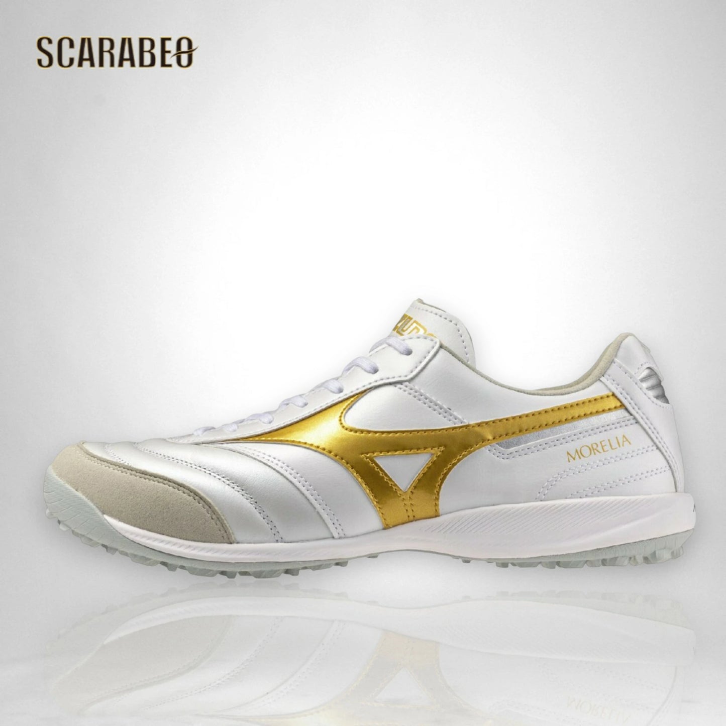 【予約販売】ミズノ モレリア SALA ELITE TF ホワイト×ゴールド フットサルシューズ ターフコート用 天然皮革 カンガルーレザー ユニセックス　q1gb261250