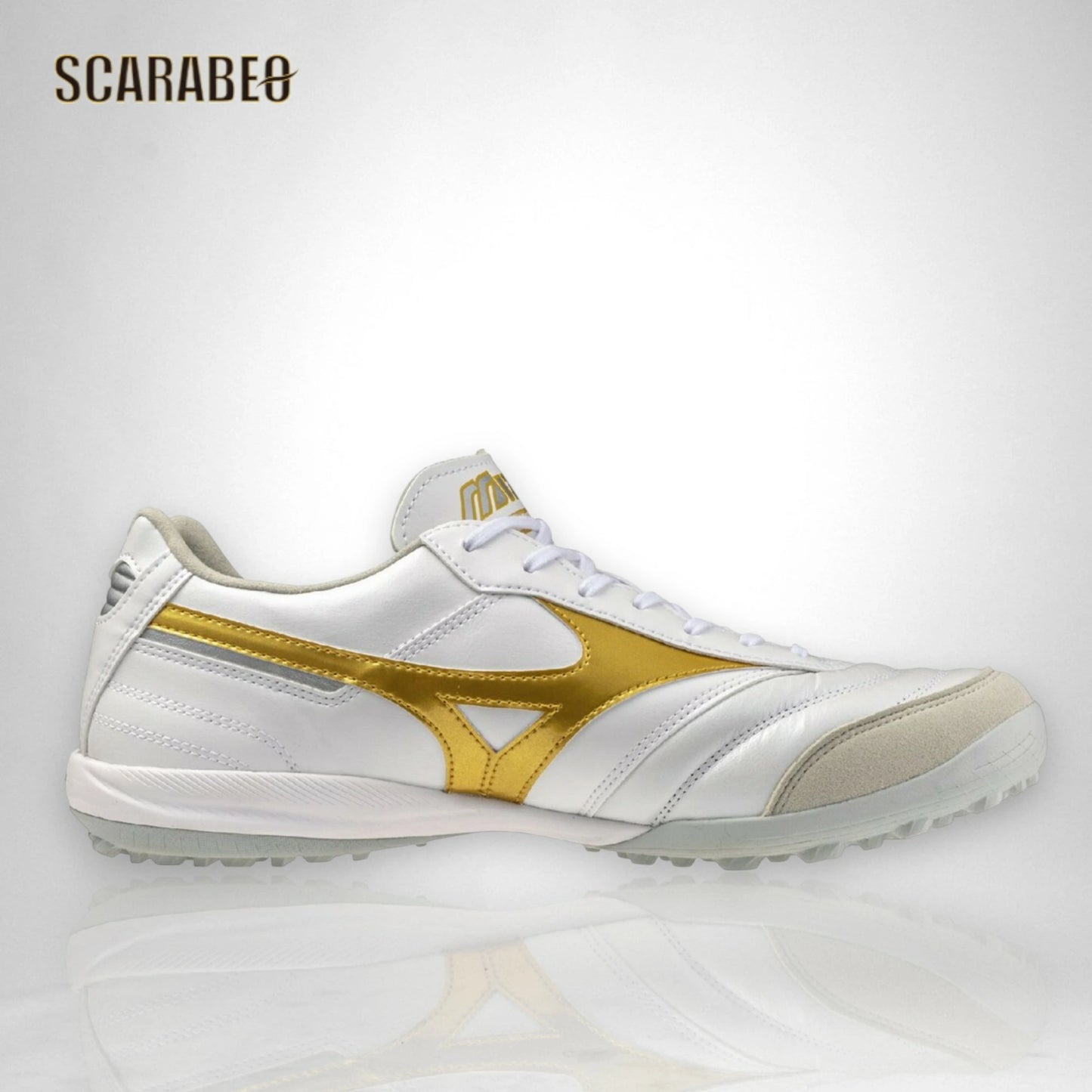 【予約販売】ミズノ モレリア SALA ELITE TF ホワイト×ゴールド フットサルシューズ ターフコート用 天然皮革 カンガルーレザー ユニセックス　q1gb261250