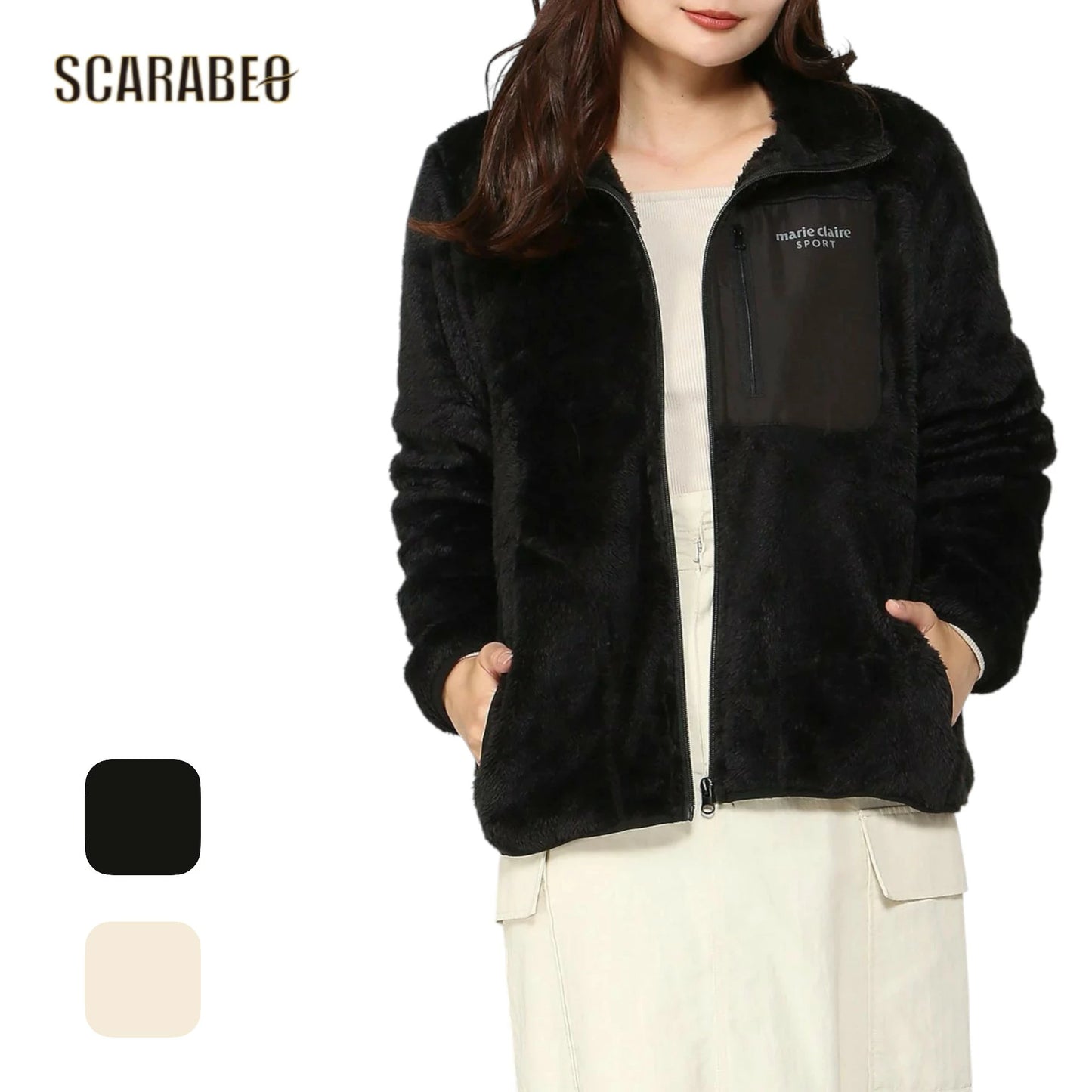 marie claire sport マリ・クレール スポール フルジップ ブルゾン レディース ボアジャケット 長袖 アウター BK OWT 445721
