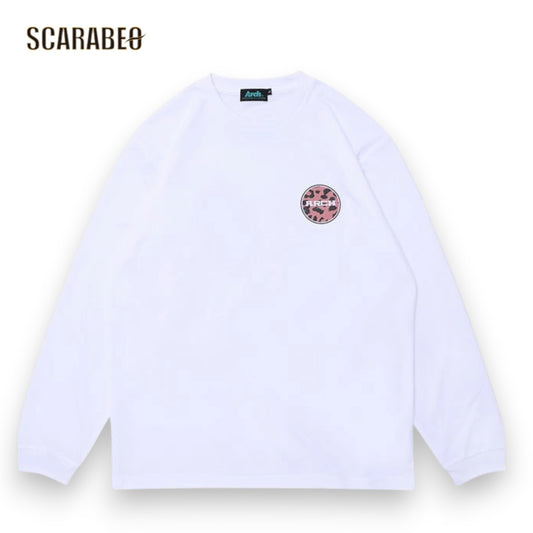 Arch leopard block logo L/S tee DRY ホワイト アーチ バスケ 長袖Tシャツ ロンT 吸汗速乾 軽量 ライフスタイル t325-132