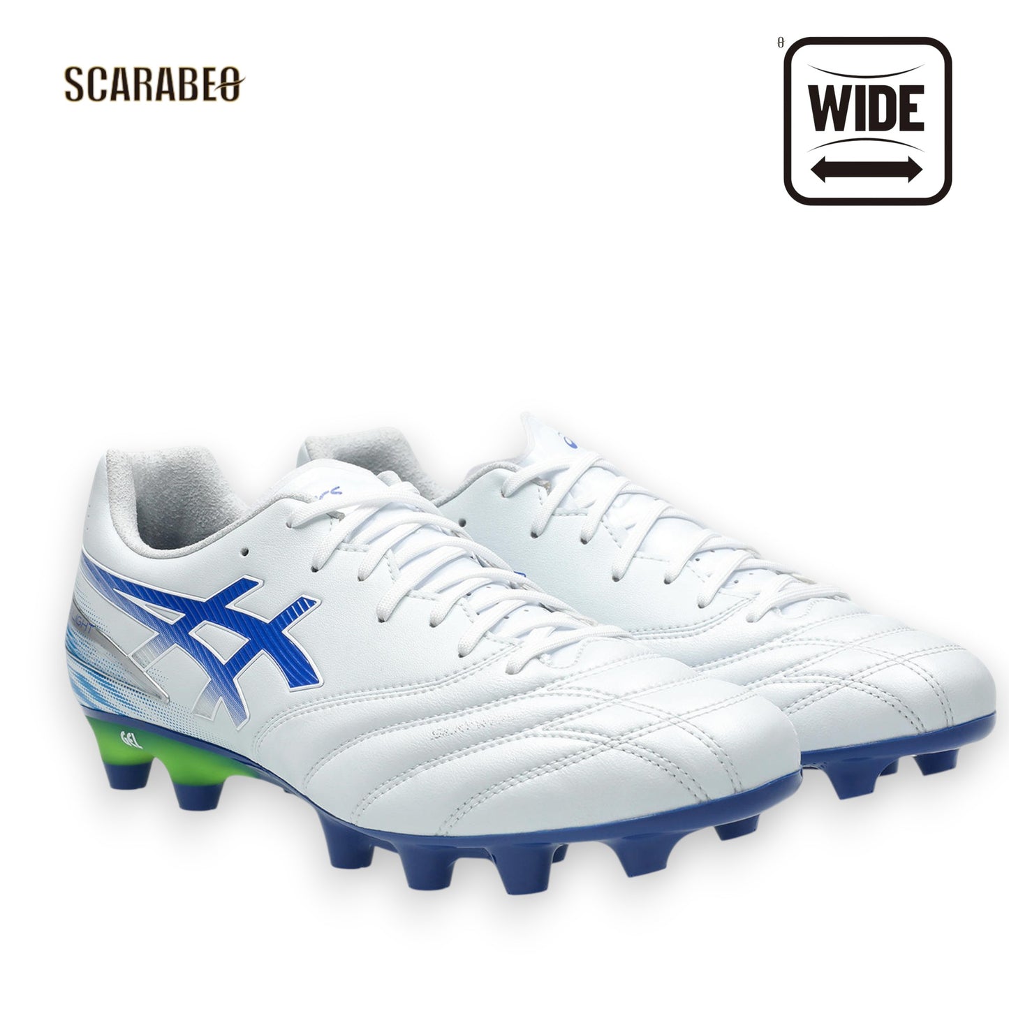 アシックス asics DS LIGHT PRO WIDE サッカースパイク ワイド 幅広 オールコート対応 SILKYWRAP ホワイト ブルー ディーエスライト プロ 1103a122-100