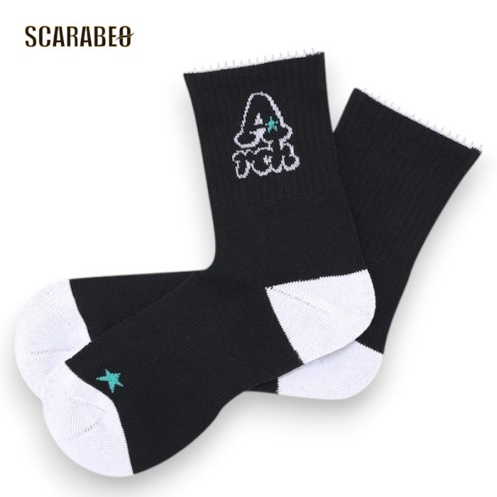 Arch playful logo crew socks【black/white】アーチ バスケ ソックス クルーソックス デオドラント加工 ドラロン綿 コンプレッション a325-112