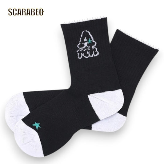 Arch playful logo crew socks【black/white】アーチ バスケ ソックス クルーソックス デオドラント加工 ドラロン綿 コンプレッション a325-112