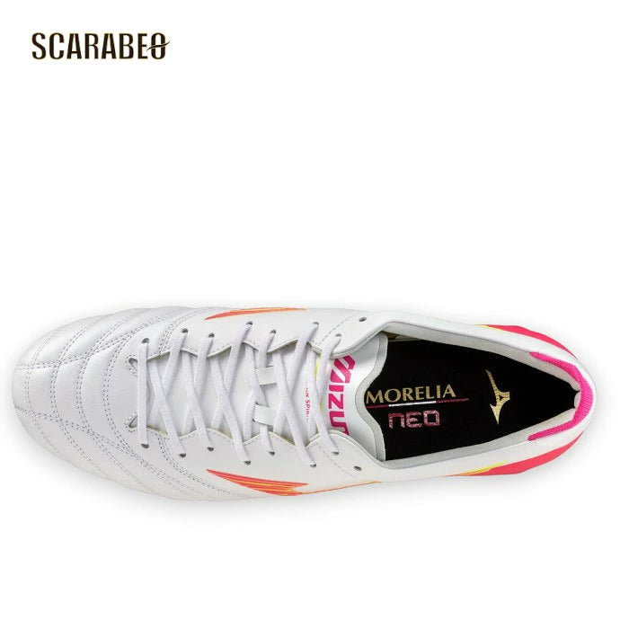 ミズノ モレリアネオIV JAPAN 64 スーパーホワイトパール×ピンク サッカースパイク 固定式 天然皮革 日本製 BLAZING FLAIR PACK トップモデル p1ga263064