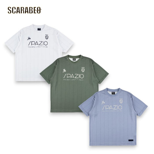 Spazio スパッツィオ ストライプオーバーサイズプラTシャツ 26SS GE-1145 半袖 プラクティスシャツ サッカー フットサル 接触冷感 吸水速乾 UVケア メンズ ge1145