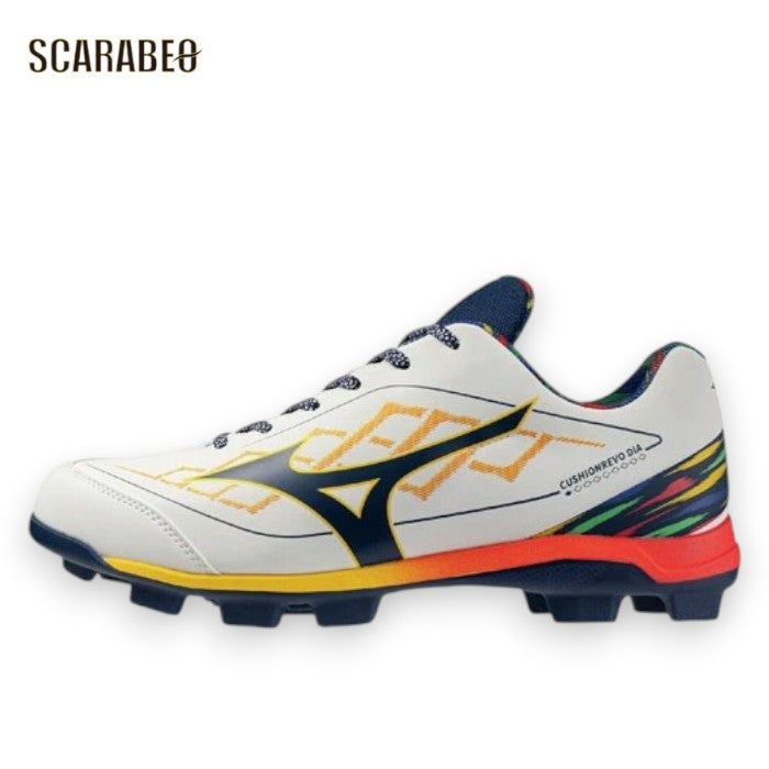 【P加工不可】ミズノ クッションレボダイア ポイントスパイク 3E ワイド 野球スパイク MIZUNO 野球 ソフトボール 初心者用 ホワイト×ネイビー 11gp262001