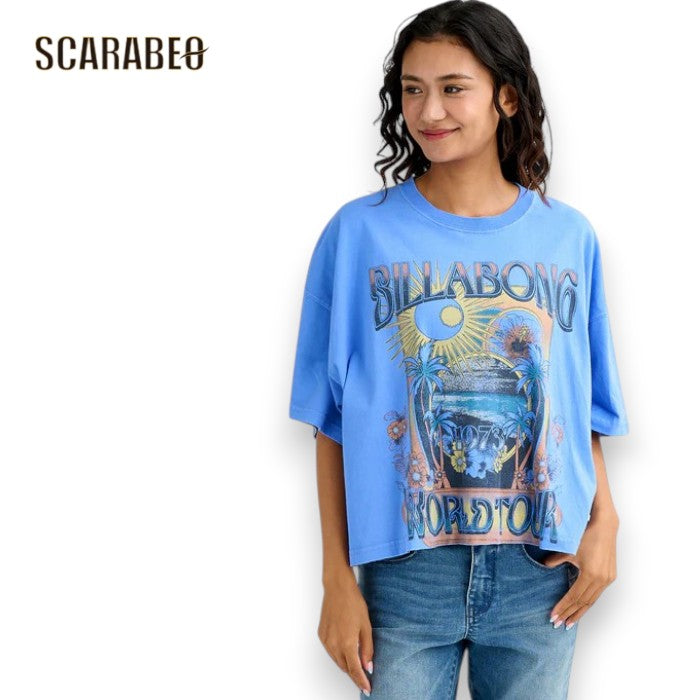 BILLABONG ビラボン レディース GRAPHIC WIDE LOOSE CROPPED Tシャツ 半袖 クロップド丈 ワイドシルエット ヴィンテージ加工 2026春夏モデル bg013209