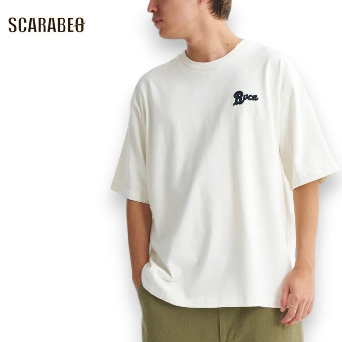 RVCA ルーカ メンズ RANCH SCRIPT SS Tシャツ 半袖 ワッペン ロゴT ヘビーウェイト ワイドフィット WIDE FIT 2026春夏モデル bg041205
