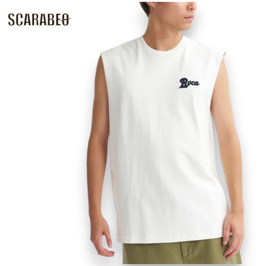 RVCA ルーカ メンズ RANCH SCRIPT TT タンクトップ ノースリーブ ワッペン ロゴT コットン スリーブレス 2026春夏モデル bg041352