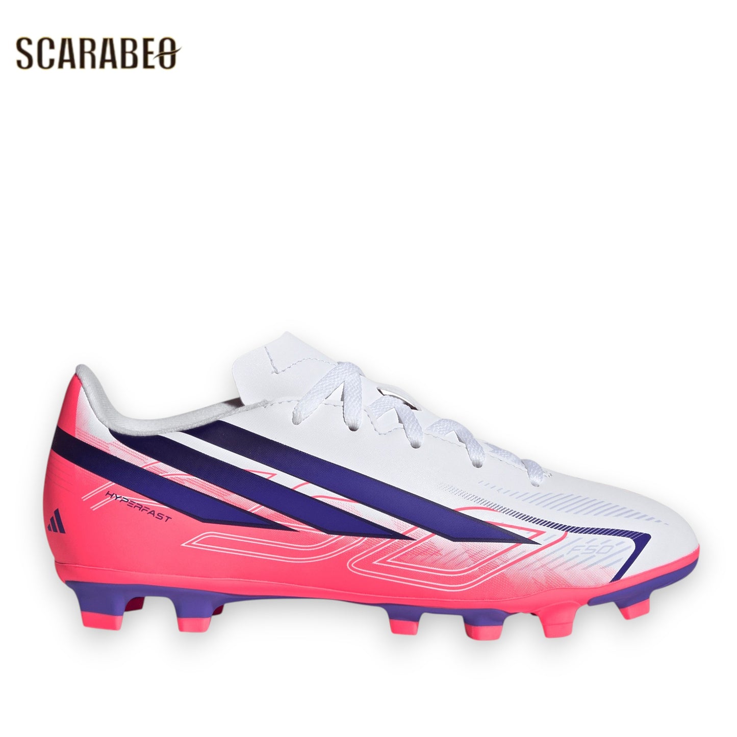 アディダス F50 HYPERFAST CLUB FxG J KK1308 adidas ジュニア サッカースパイク ホワイト ソーラーパープル 土 人工芝 天然芝 F50 ハイパーファスト キッズ kk1308