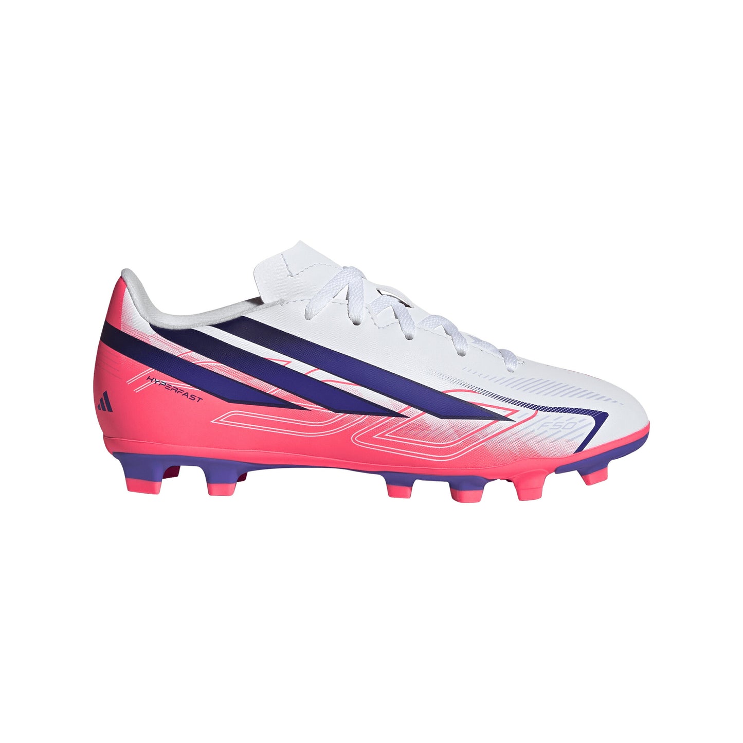 アディダス F50 HYPERFAST CLUB FxG J KK1308 adidas ジュニア サッカースパイク ホワイト ソーラーパープル 土 人工芝 天然芝 F50 ハイパーファスト キッズ kk1308