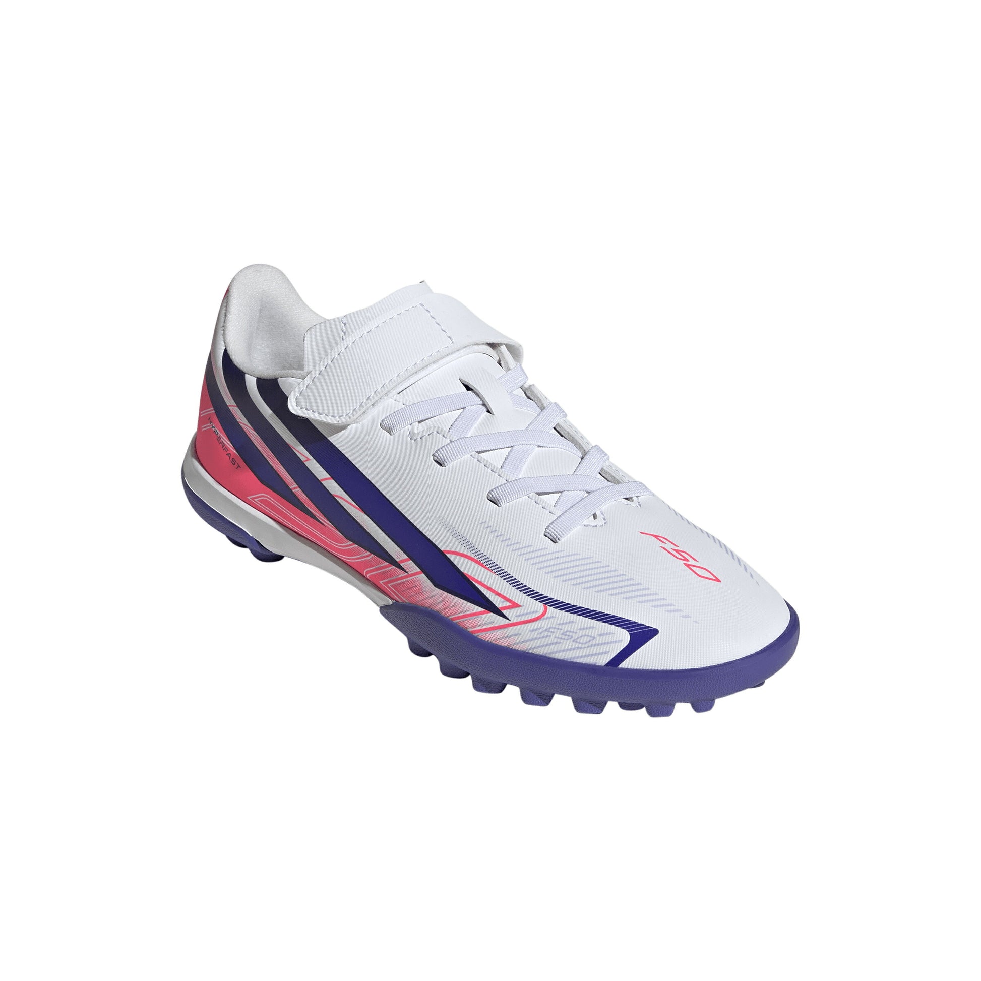 アディダス F50 ハイパーファスト CLUB H&L TF ジュニア adidas F50 HYPERFAST CLUB H&L TF J トレーニングシューズ サッカー ターフ ホワイト パープル ピンク キッズ kk1337