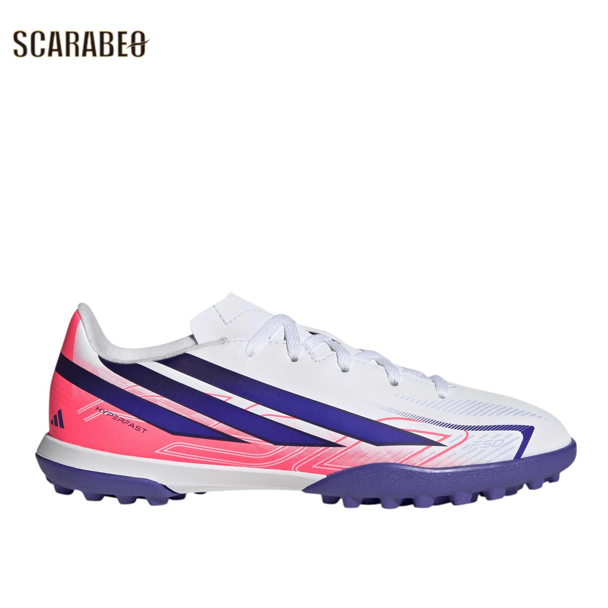 アディダス F50 HYPERFAST CLUB TF J KK1368 adidas ジュニア トレーニングシューズ サッカー ターフ ホワイト ソーラーパープル ソーラーターボ キッズ kk1368