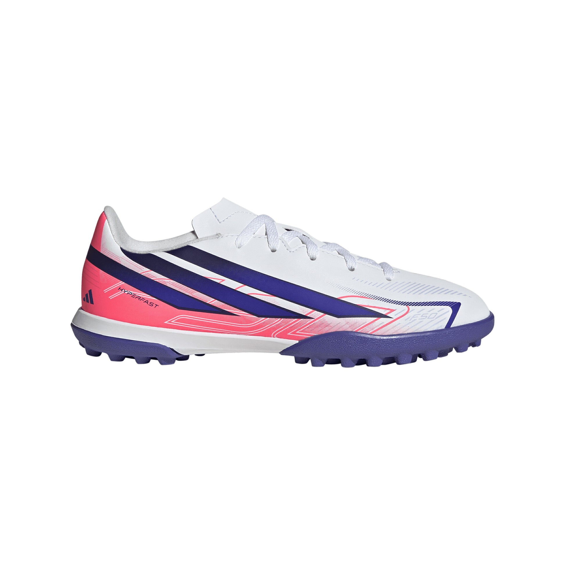 アディダス F50 HYPERFAST CLUB TF J KK1368 adidas ジュニア トレーニングシューズ サッカー ターフ ホワイト ソーラーパープル ソーラーターボ キッズ kk1368