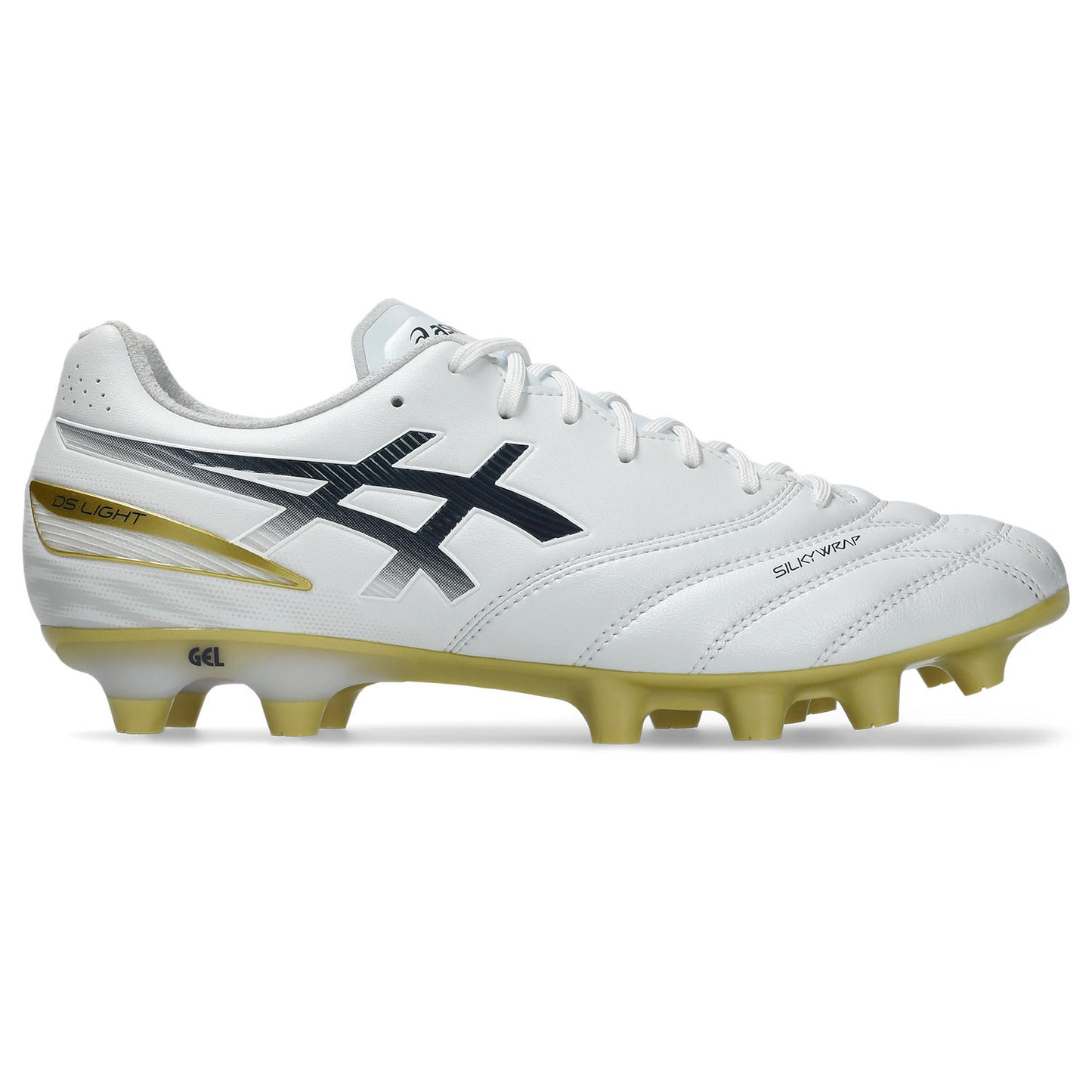 アシックス DS LIGHT PRO WIDE WHITE MIDNIGHT ASICS サッカースパイク DSライト プロ ワイド 幅広 SILKYWRAP fuzeGEL 上位モデル 1103a122-103
