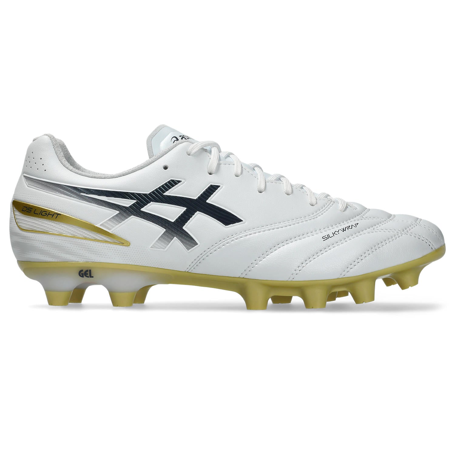アシックス DS LIGHT PRO WIDE WHITE MIDNIGHT ASICS サッカースパイク DSライト プロ ワイド 幅広 SILKYWRAP fuzeGEL 上位モデル 1103a122-103