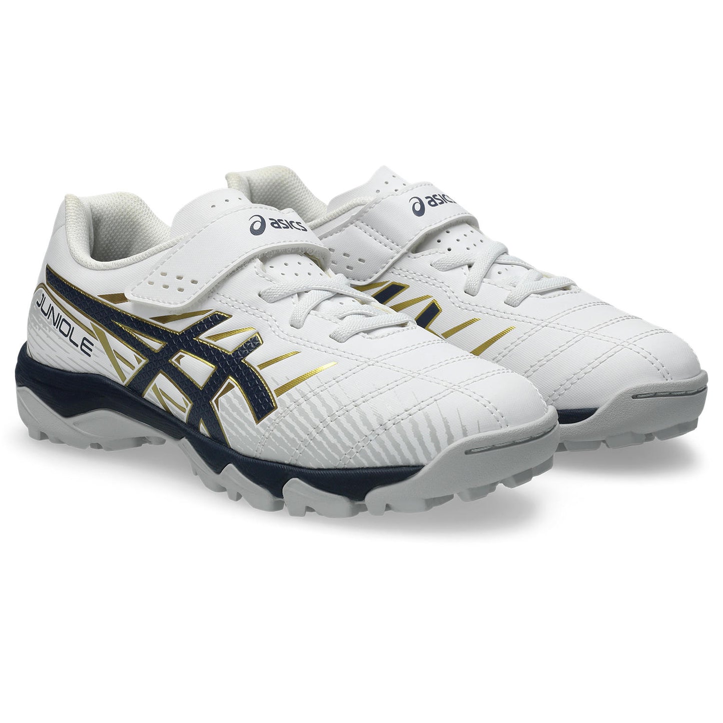 アシックス JUNIOLE 7 TF WHITE MIDNIGHT 103 ASICS ジュニア トレーニングシューズ サッカー キッズ ターフシューズ ベルトタイプ 土 人工芝 1104a056-103
