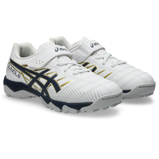アシックス JUNIOLE 7 TF WHITE MIDNIGHT 103 ASICS ジュニア トレーニングシューズ サッカー キッズ ターフシューズ ベルトタイプ 土 人工芝 1104a056-103