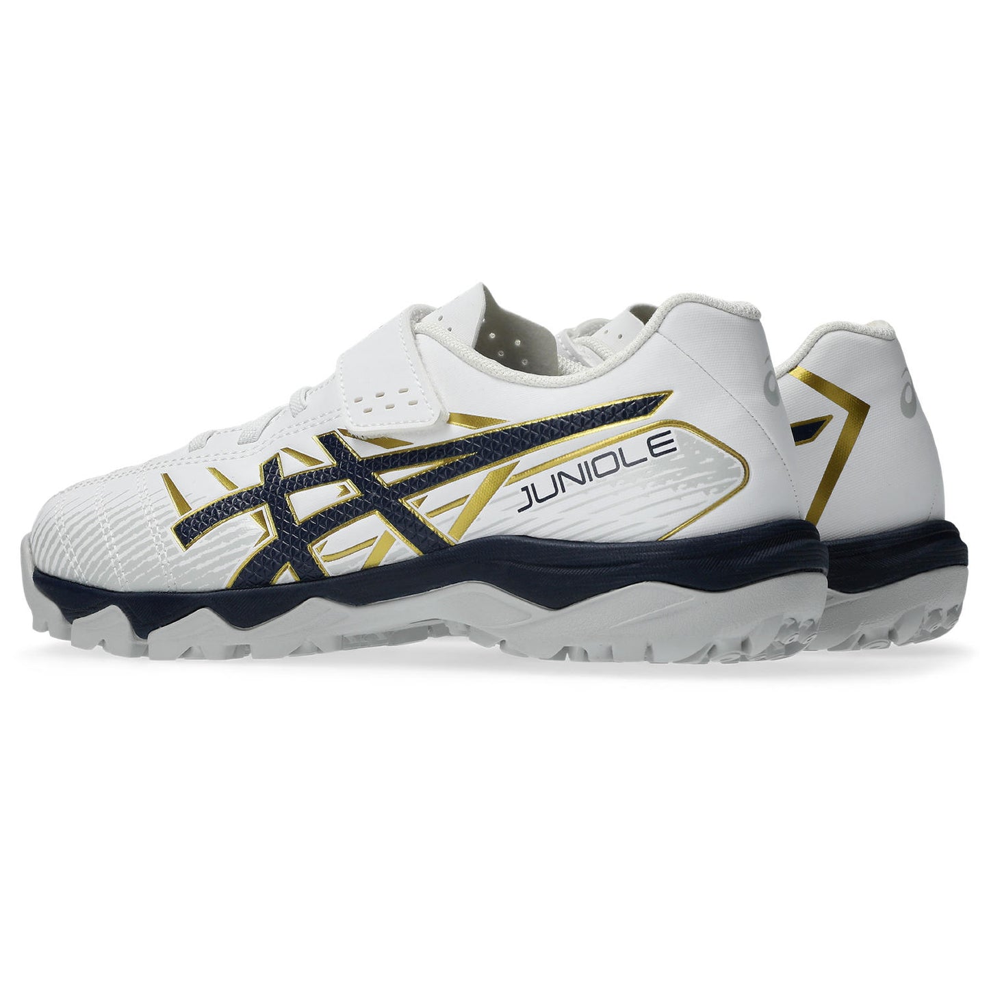 アシックス JUNIOLE 7 TF WHITE MIDNIGHT 103 ASICS ジュニア トレーニングシューズ サッカー キッズ ターフシューズ ベルトタイプ 土 人工芝 1104a056-103