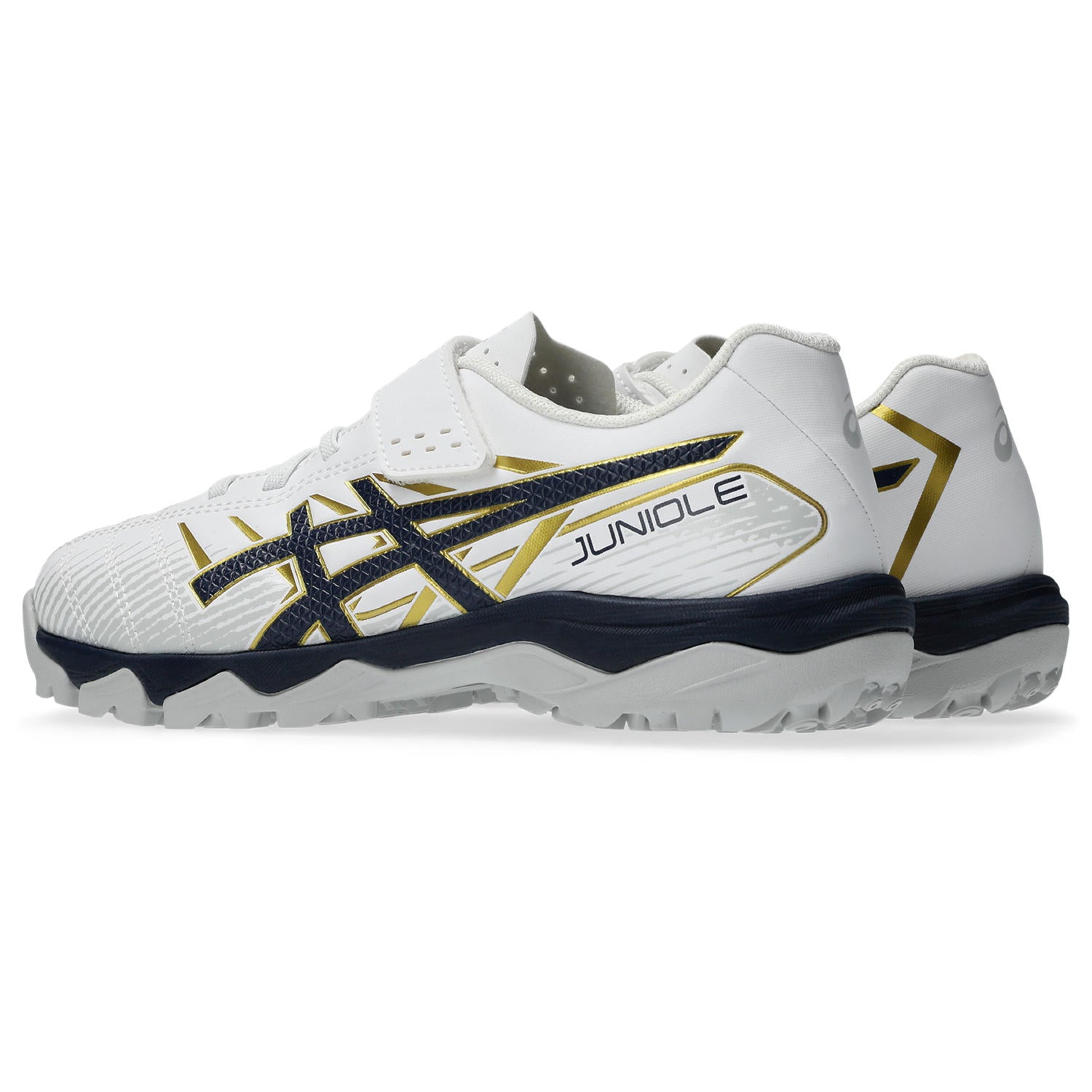 アシックス JUNIOLE 7 TF WHITE MIDNIGHT 103 ASICS ジュニア トレーニングシューズ サッカー キッズ ターフシューズ ベルトタイプ 土 人工芝 1104a056-103