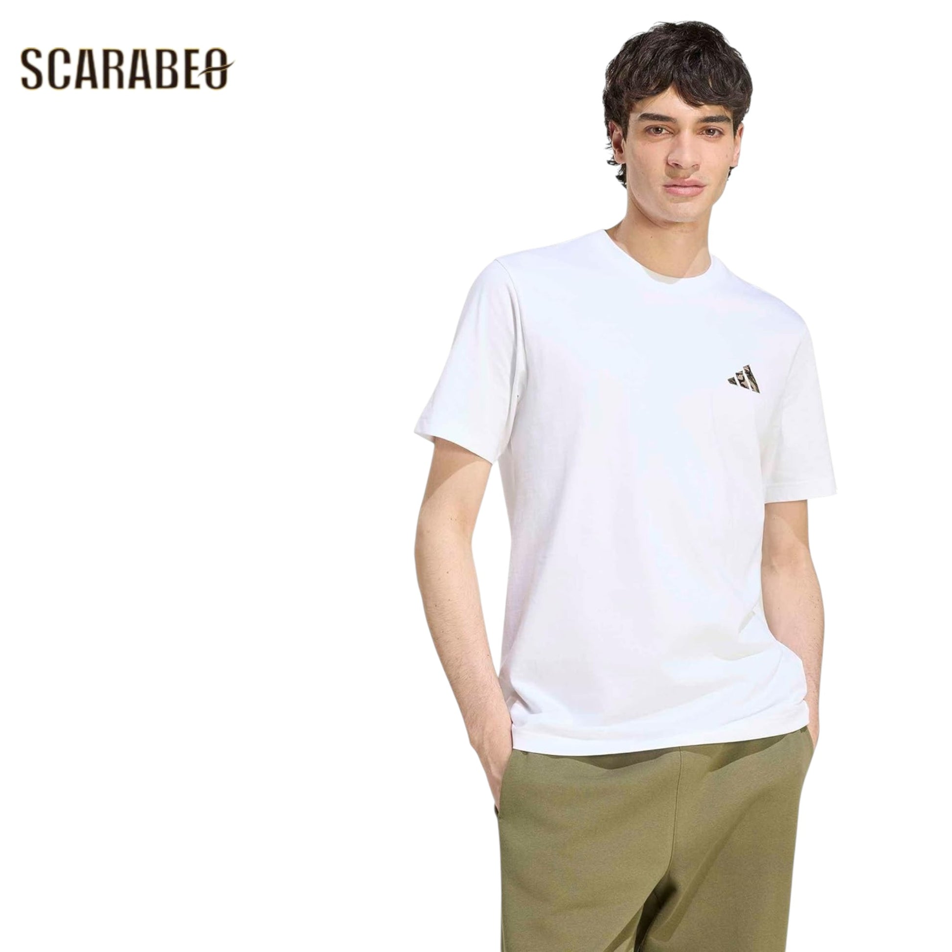 アディダス カモ EMB LG T メンズ MLW68 半袖 Tシャツ 綿100% レギュラーフィット 刺しゅうロゴ オリーブ ダークグレー ホワイト adidas mlw68