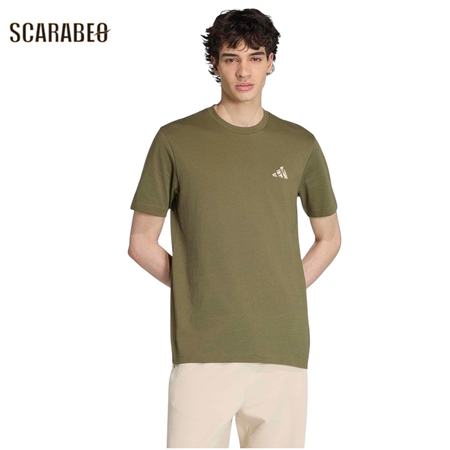 アディダス カモ EMB LG T メンズ MLW68 半袖 Tシャツ 綿100% レギュラーフィット 刺しゅうロゴ オリーブ ダークグレー ホワイト adidas mlw68