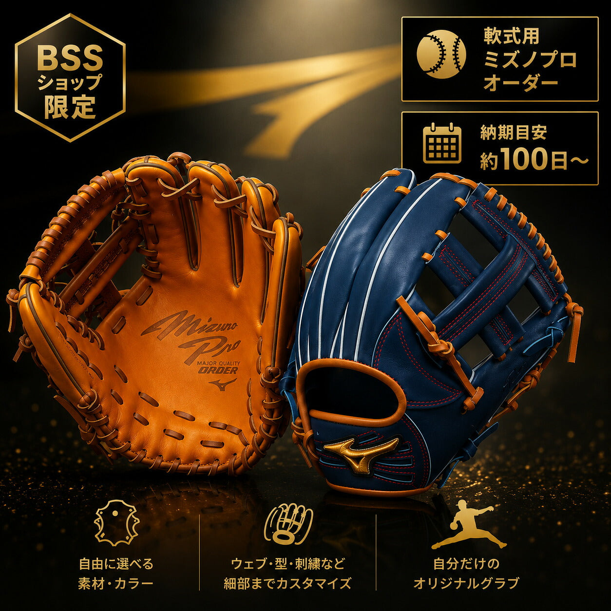 【軟式用ミズノプロオーダー】ミズノ MIZUNO 軟式用 オーダーグラブ ミズノプロ オーダー 1AJGR84350 1AJGR84351 1AJGR84353 MizunoPro MP BSSショップ限定 オーダーシミュレーション 野球 グローブ 受注生産 ord-mizpron