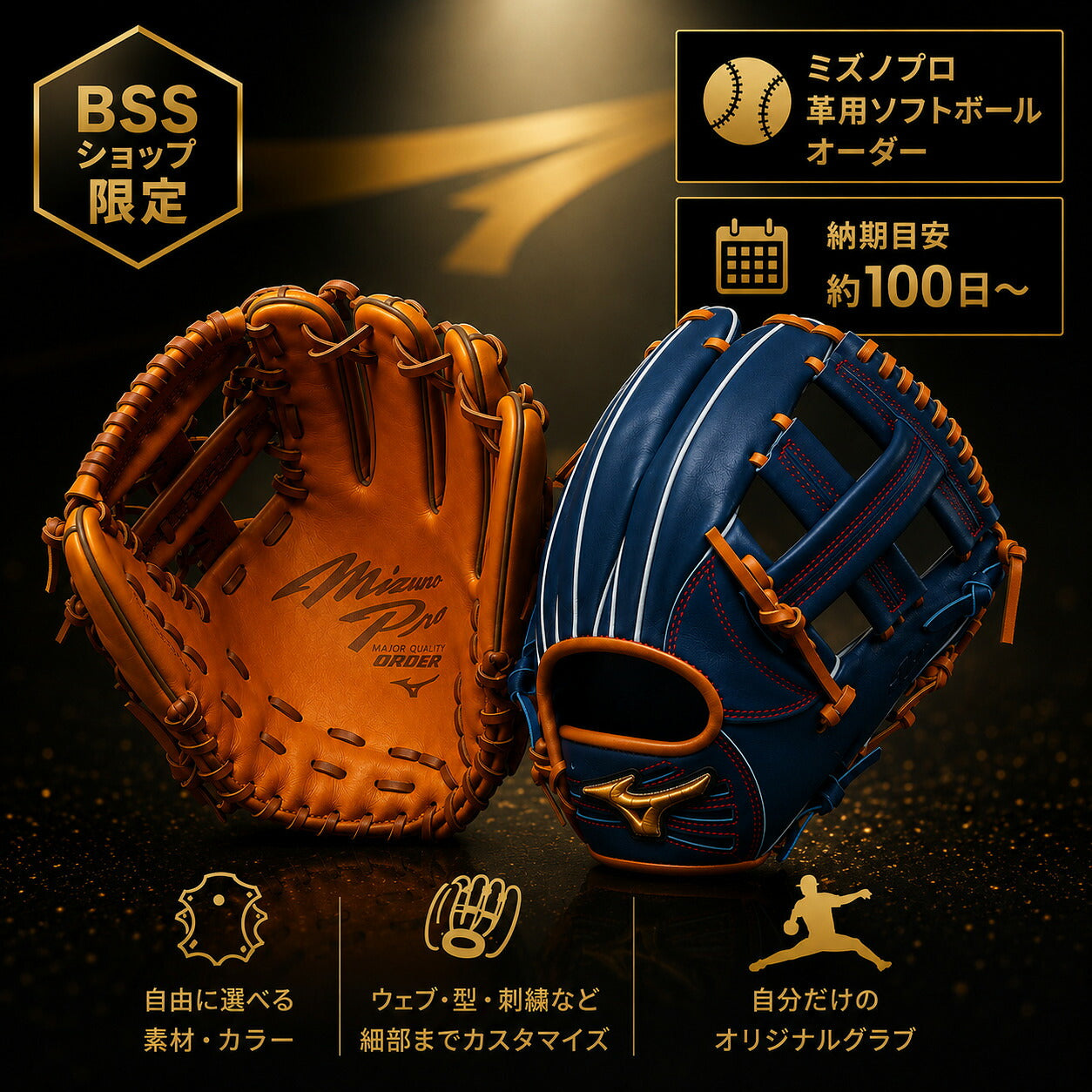 【革ソフトボール用 ミズノプロオーダー】ミズノ MIZUNO 革ソフトボール用 オーダーグラブ ミズノプロ  MizunoPro MP BSSショップ限定 オーダーシミュレーション ソフトボール グローブ 受注生産 ord-mizprosk