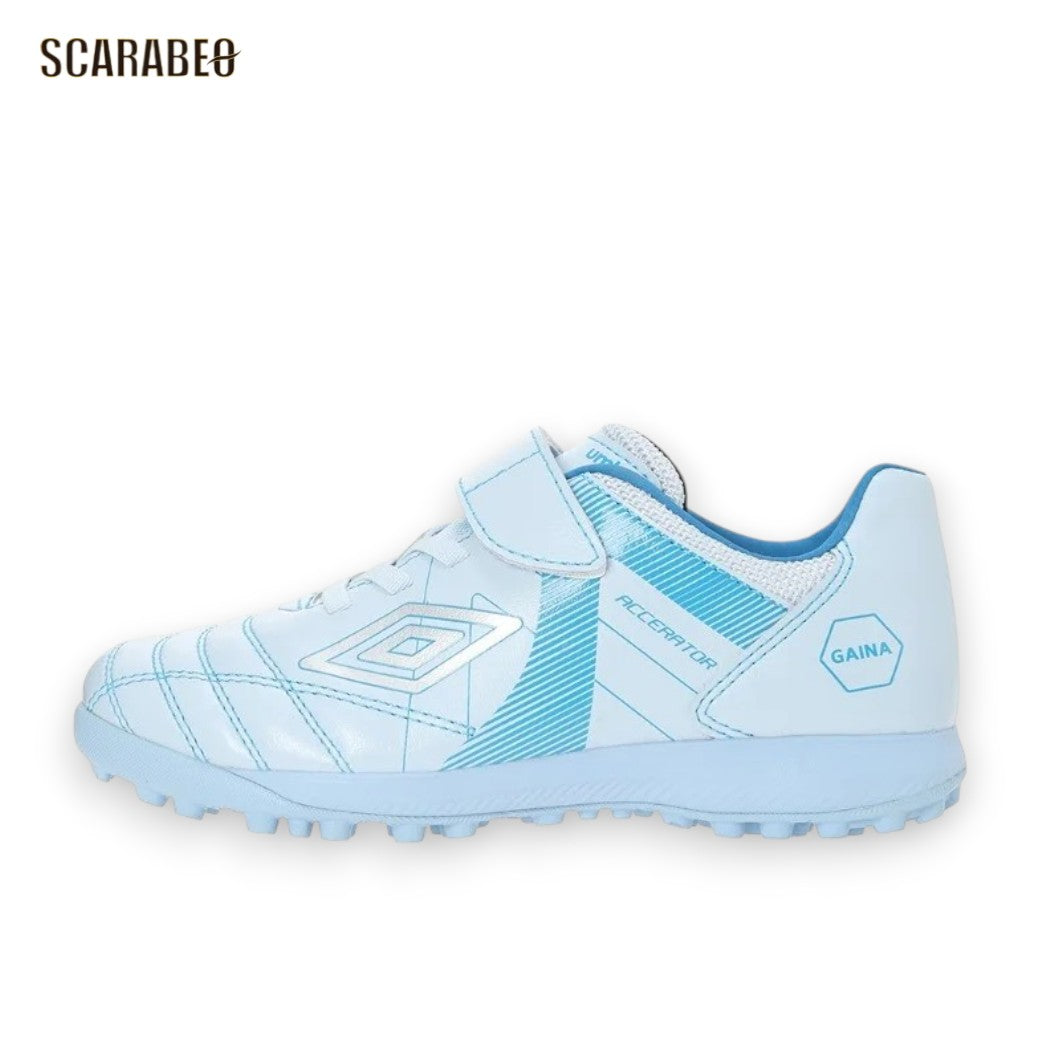 アンブロ アクセレイター SB JR WIDE +GAINA ジュニア サッカー トレーニングシューズ ワイド 幅広 ベルクロ ホワイト ブルー UMBRO 天然芝 人工芝 土対応 uf6fcst4jb