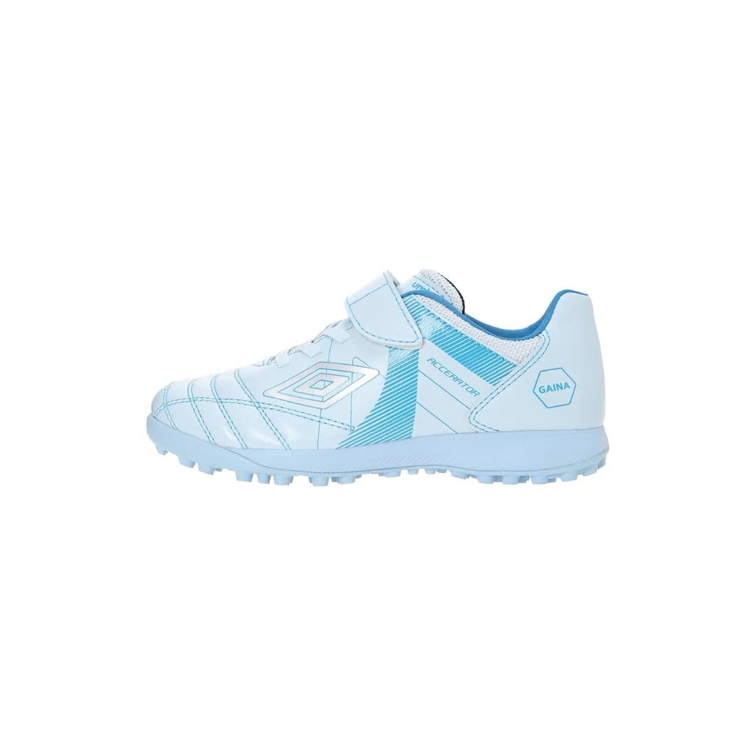 アンブロ アクセレイター SB JR WIDE +GAINA ジュニア サッカー トレーニングシューズ ワイド 幅広 ベルクロ ホワイト ブルー UMBRO 天然芝 人工芝 土対応 uf6fcst4jb
