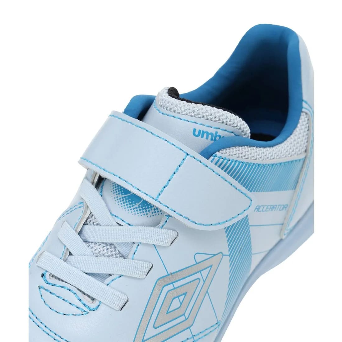 アンブロ アクセレイター SB JR WIDE +GAINA ジュニア サッカー トレーニングシューズ ワイド 幅広 ベルクロ ホワイト ブルー UMBRO 天然芝 人工芝 土対応 uf6fcst4jb