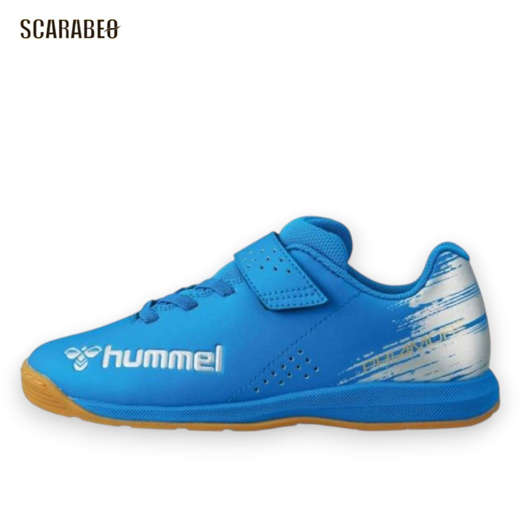 ヒュンメル プリアモーレ6 アルファ VIN Jr. SUPERWIDE ジュニア フットサルシューズ インドア ベルクロ スーパーワイド サックス シルバー hummel HJS5126-7595 hjs5126-7595