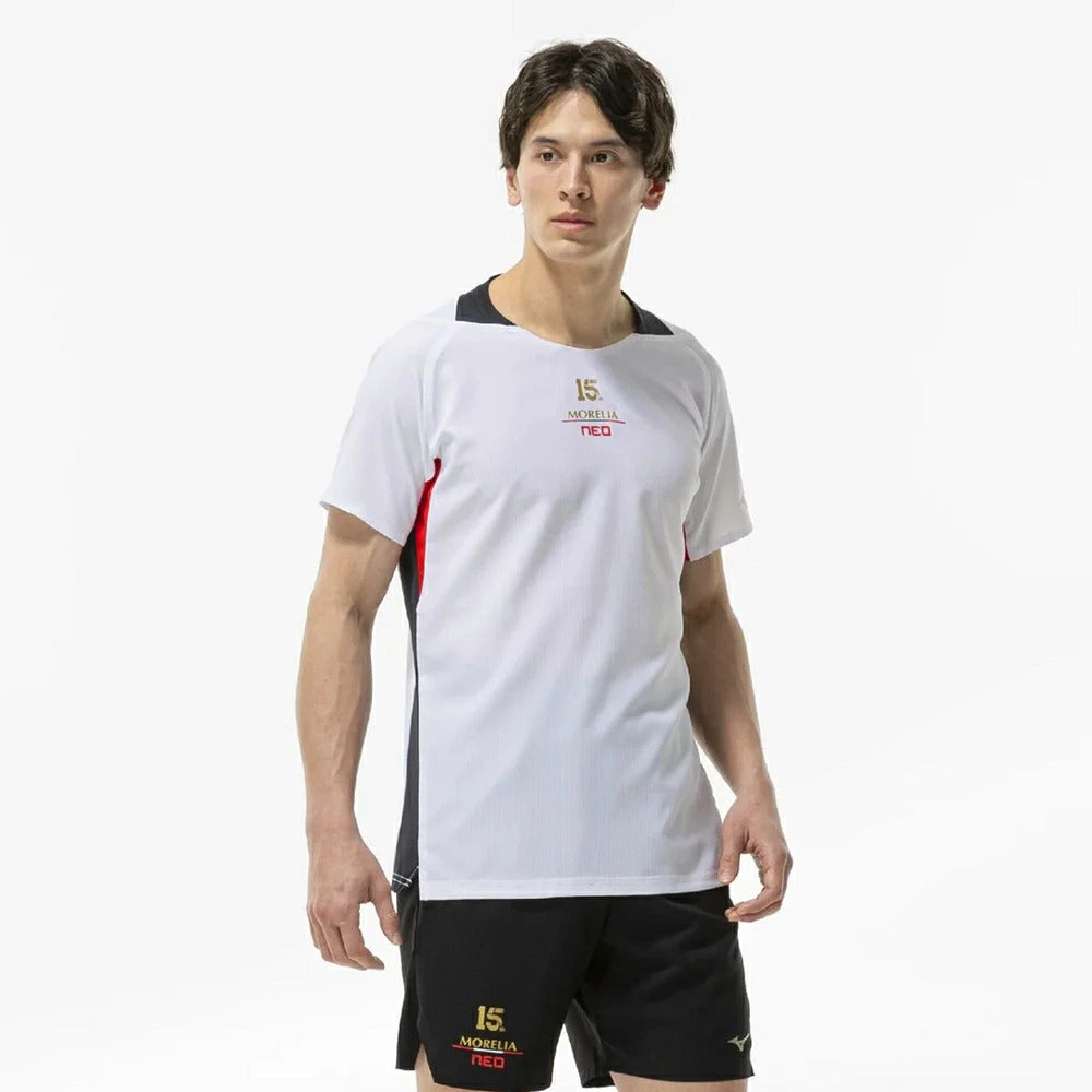 ミズノ モレリアネオ UL ゲームシャツ MORELIA NEO 15周年 限定 サッカー フットボール 半袖 シャツ 軽量 トレーニング ウェア MIZUNO ホワイト ブラック p2mad501