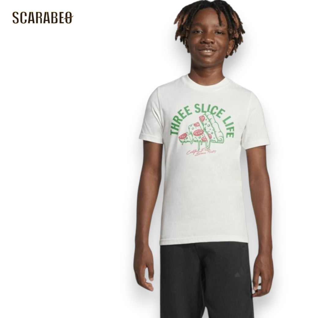 アディダスadidasラウンジピザグラフィック半袖TシャツKRM29ジュニアキッズ子供綿100％JI6676JI6678カジュアルスポーツウェアkrm29