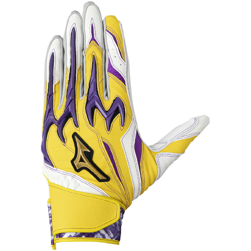 ミズノMIZUNOミズノプロシリコンパワーアークDIバッティンググローブ両手用野球バッティング手袋羊革イエローパープル1ejea57645