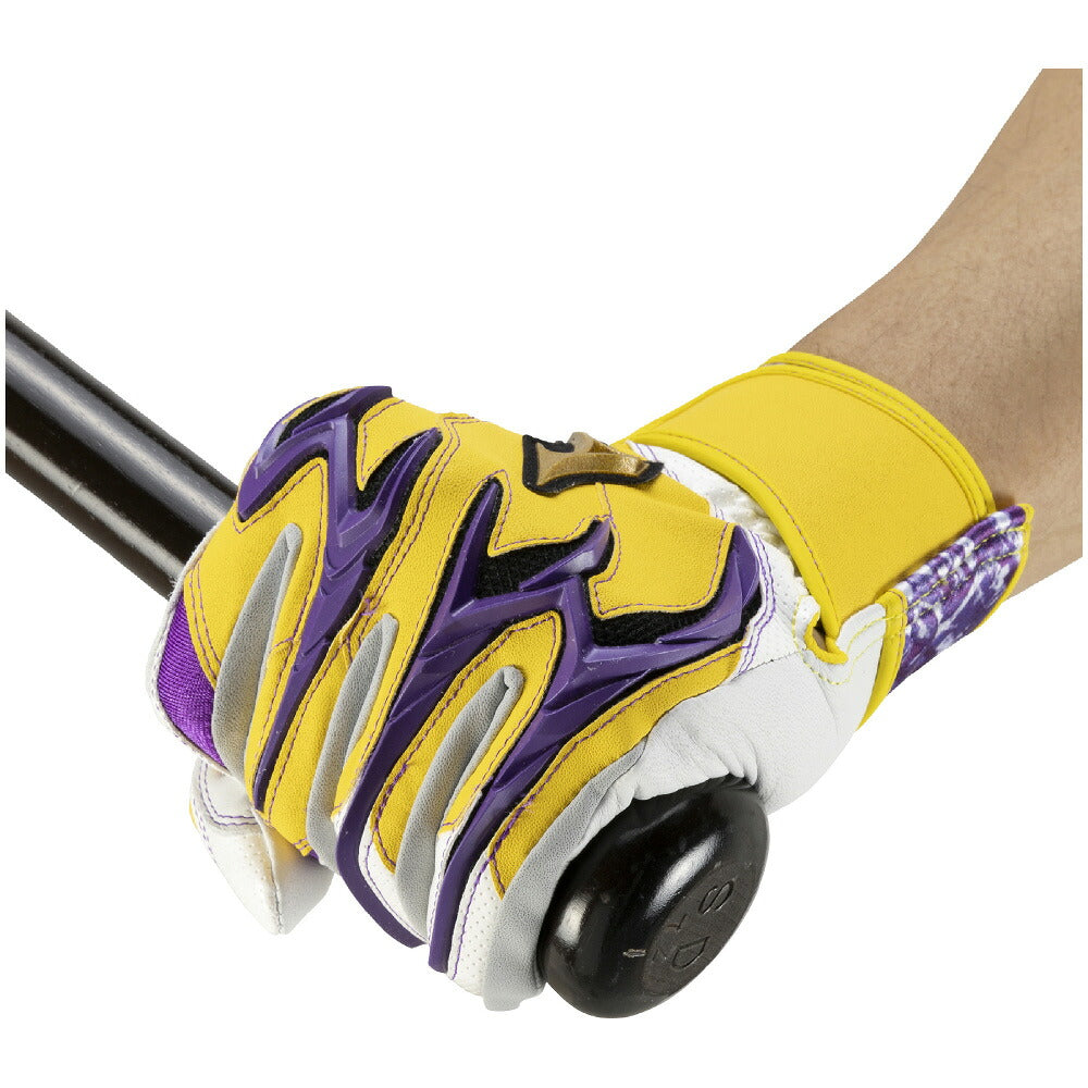 ミズノMIZUNOミズノプロシリコンパワーアークDIバッティンググローブ両手用野球バッティング手袋羊革イエローパープル1ejea57645
