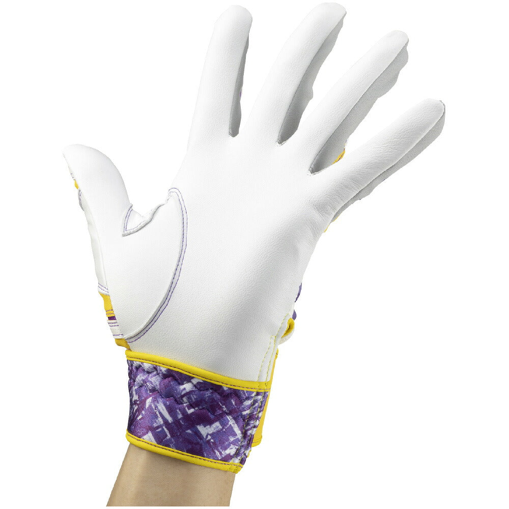 ミズノMIZUNOミズノプロシリコンパワーアークDIバッティンググローブ両手用野球バッティング手袋羊革イエローパープル1ejea57645