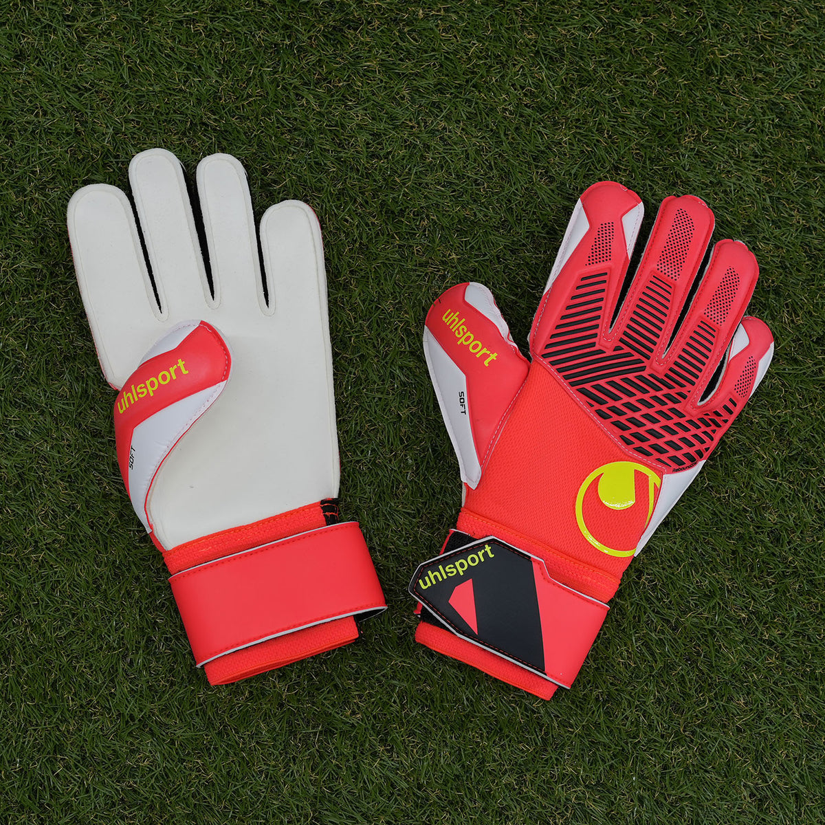 ウールシュポルトuhlsportファングマシーネZNEソフトプロゴールキーパーグローブGKグローブサッカーフローレッドホワイトイエロー1011422