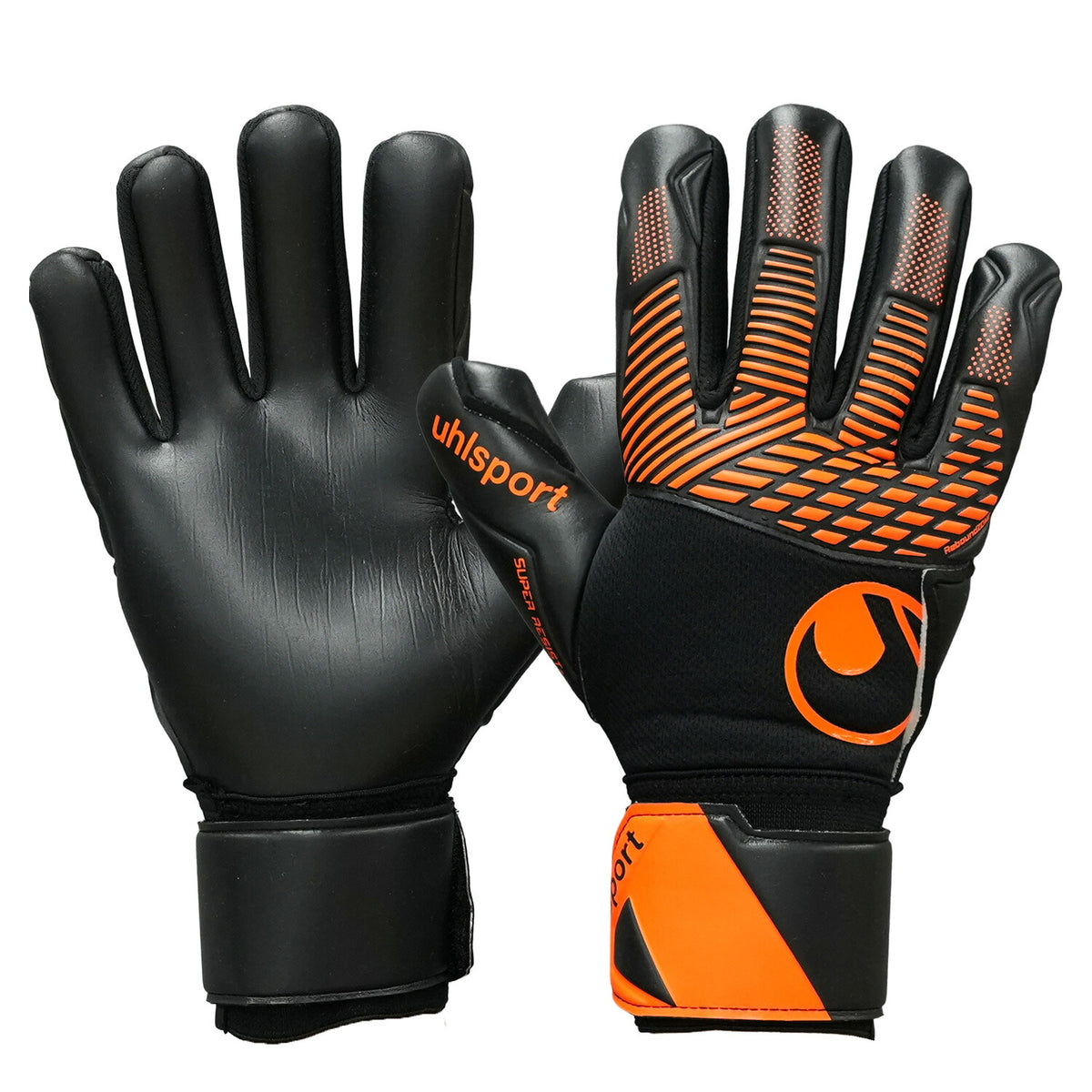 ウールシュポルトuhlsportファングマシーネスーパーレジスト+ハーフネガティブゴールキーパーグローブGKグローブ高耐久ブラックオレンジ1011424
