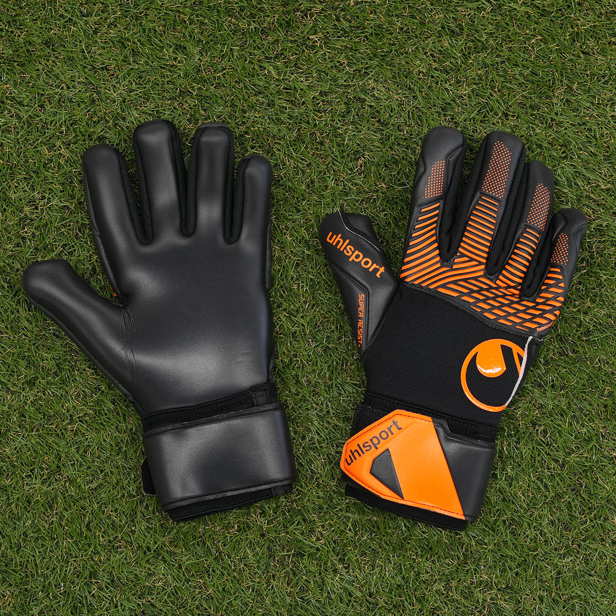 ウールシュポルトuhlsportファングマシーネスーパーレジスト+ハーフネガティブゴールキーパーグローブGKグローブ高耐久ブラックオレンジ1011424