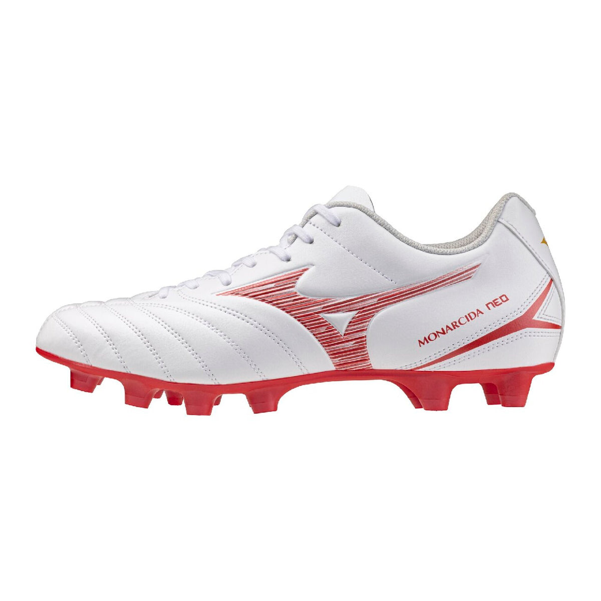 【9月18日発売開始｜予約受付中】ミズノMIZUNOモナルシーダNEO3SELECTサッカースパイク幅広3Eワイド人工皮革軽量ホワイトレッド天然芝土人工芝エントリーモデルp1ga262560