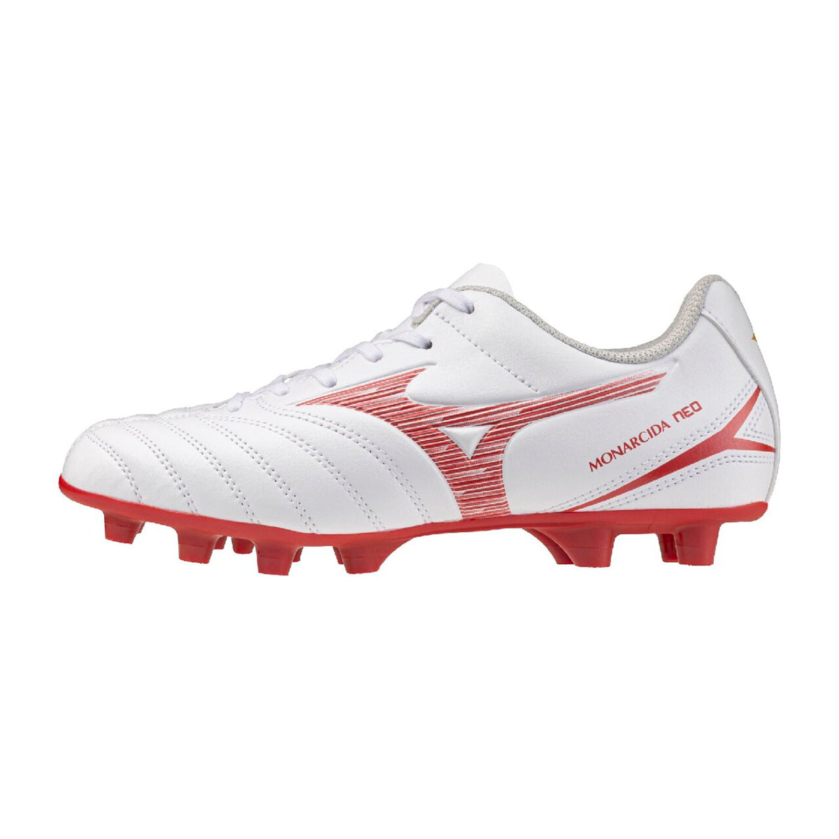 【9月18日発売開始｜予約受付中】ミズノMIZUNOモナルシーダNEO3SELECTJrジュニアサッカースパイク子供用ワイド3E人工皮革軽量ホワイトレッド天然芝土人工芝p1gb262560