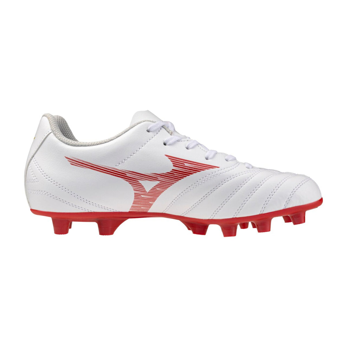 【9月18日発売開始｜予約受付中】ミズノMIZUNOモナルシーダNEO3SELECTJrジュニアサッカースパイク子供用ワイド3E人工皮革軽量ホワイトレッド天然芝土人工芝p1gb262560